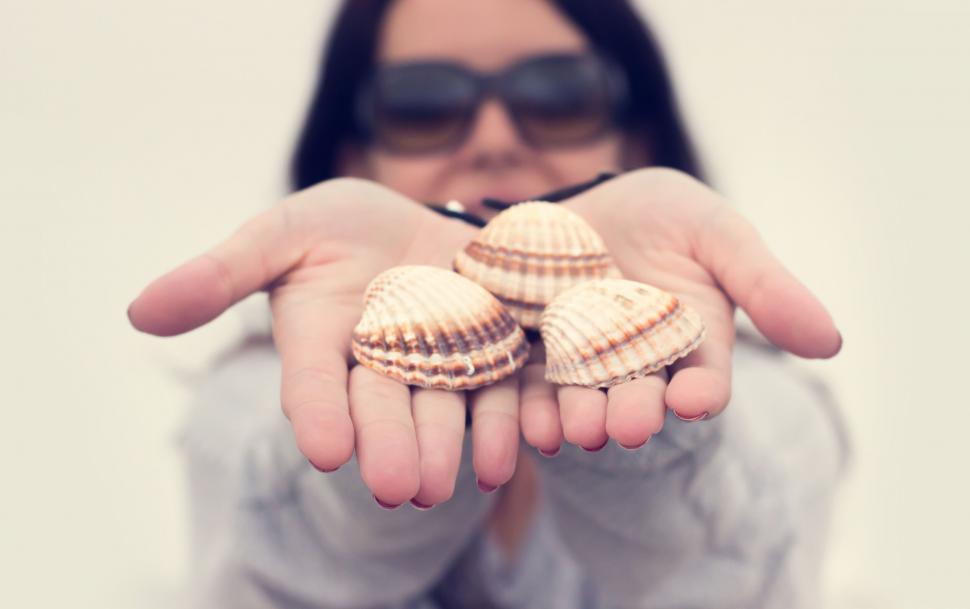 Free Image of Person holding shells with a blurred face 