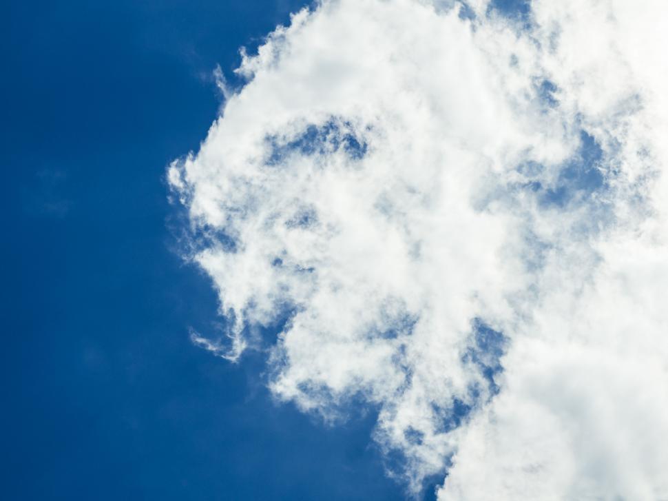 Free Image of Fluffy white cloud against a clear blue sky 