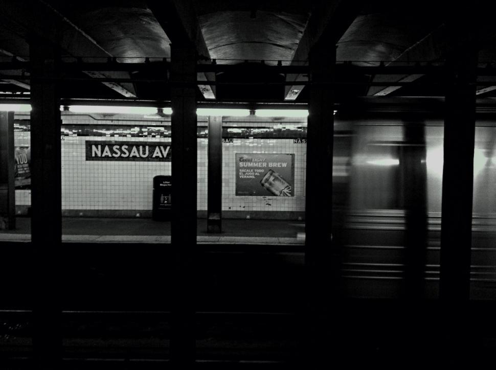 Free Image of Subway station with train passing by 
