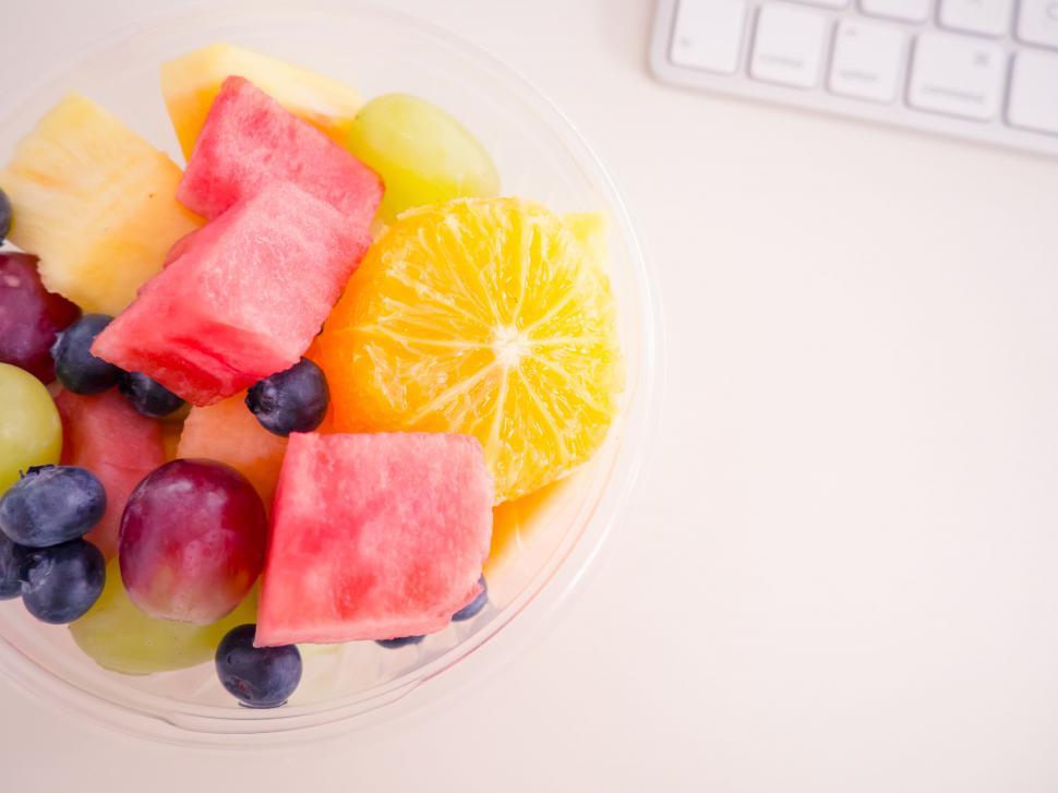 Free Image of Bowl of assorted fresh fruits overhead 