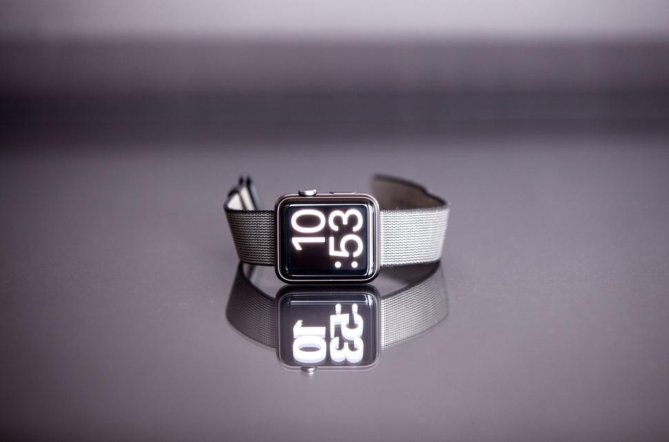 Free Image of Smartwatch with reflective metallic strap 