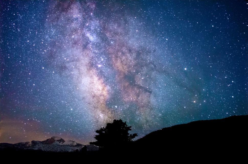 Free Image of Milky Way galaxy over silhouetted landscape 