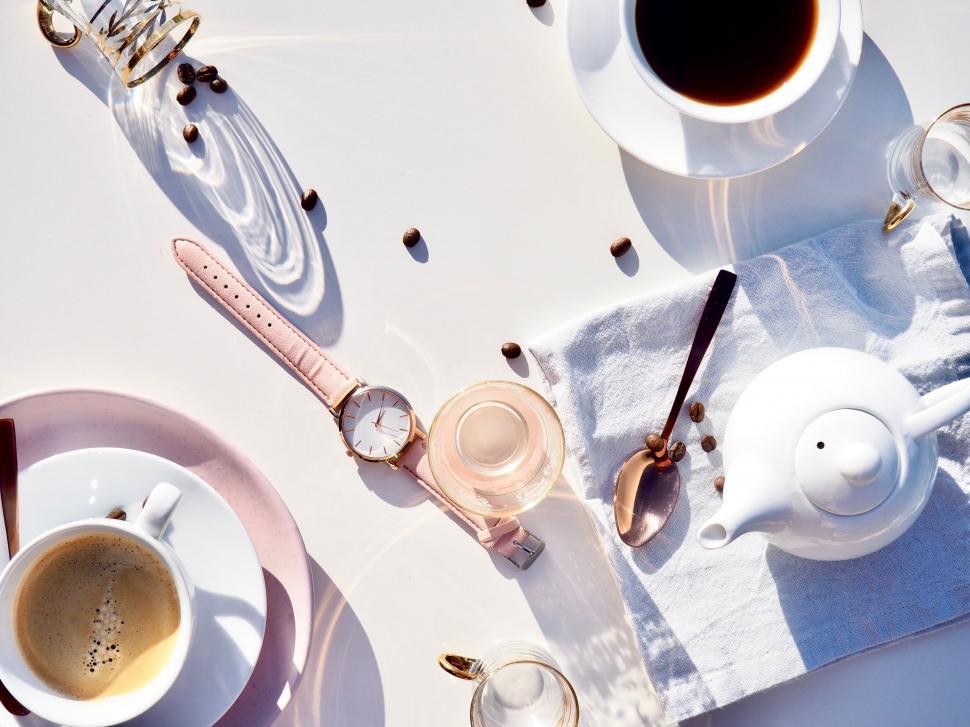 Free Image of Overhead coffee and accessories flat lay 