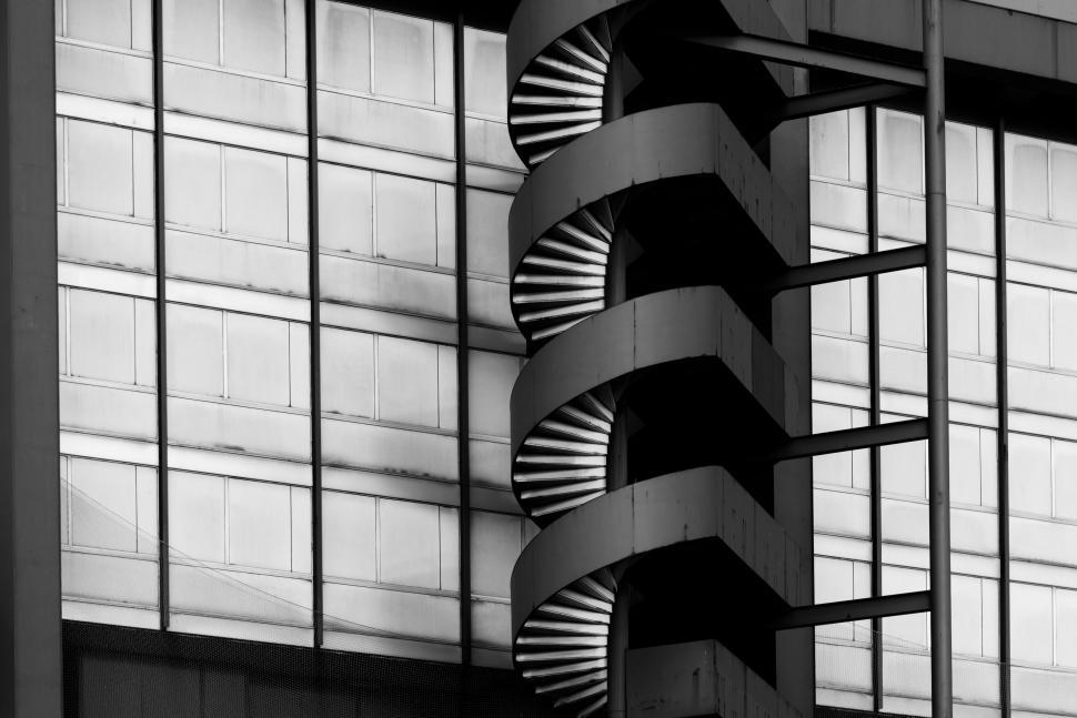 Free Image of Modern spiral staircase on building exterior facade. 