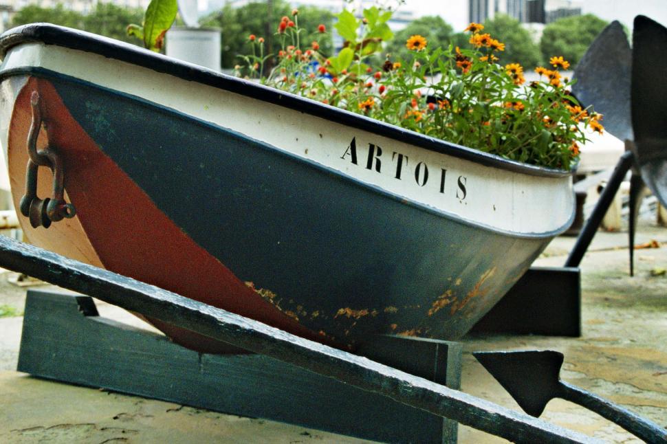 Free Image of france boat rowboat artois planter flowerpot flowerbed gardens park french europe european paris anchor 