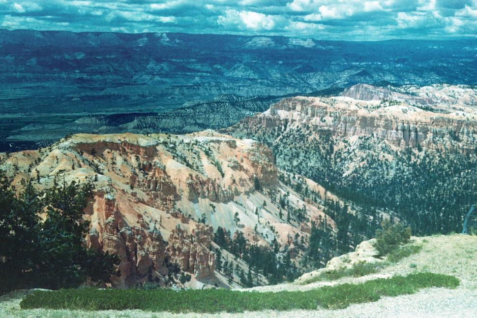 Free Image of bryce canyon national park utah overlook landscapes vintage photo rocks spires canyons geology geologic formations erosion eroded vintage photograph FACAT001 zion 