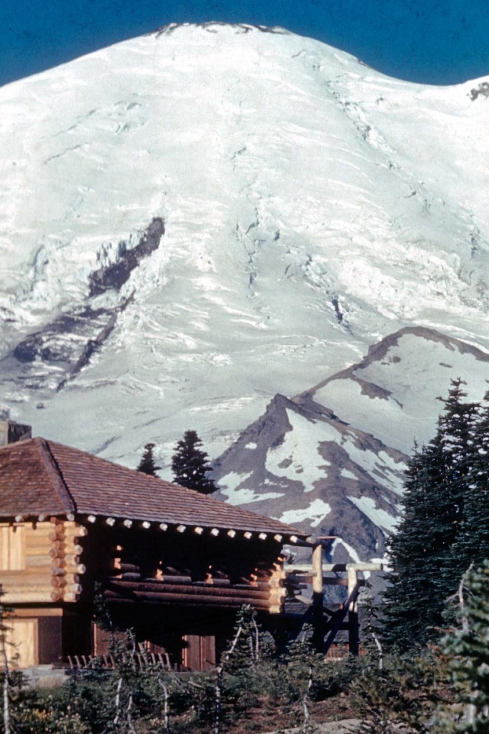 Free Image of landscapes vintage photo snow FACAT001 mountain vintage photograph log house lodge buildings cold winter snowy snow covered peak ski skiing 