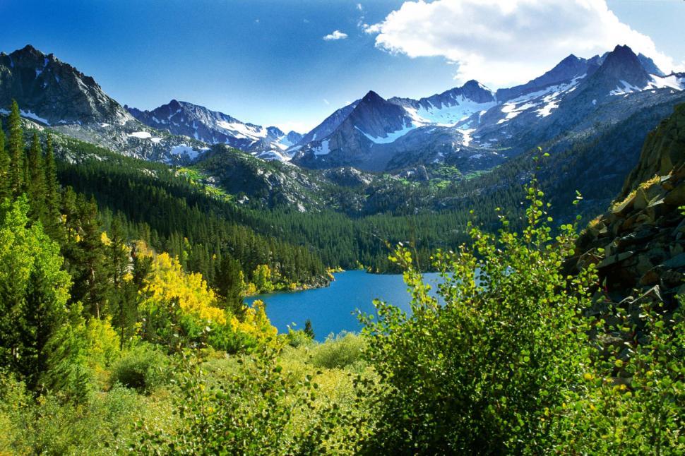 Free Image of mountains california lakes fall autumn snow peaks snowy landscapes pretty forest wilderness sierras North lake mono basin turning leaves valley rugged water 