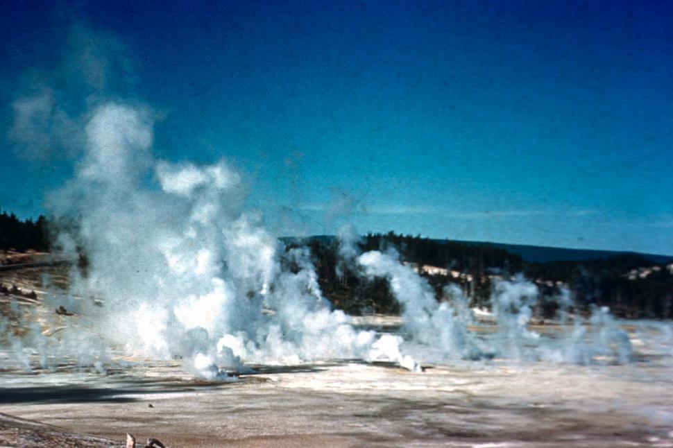 Free Image of yellowstone national park wyoming geysers steam vintage photos steaming geothermal geology geologic vintage photographs FACAT001 Porcelain Terrace boiling energy 