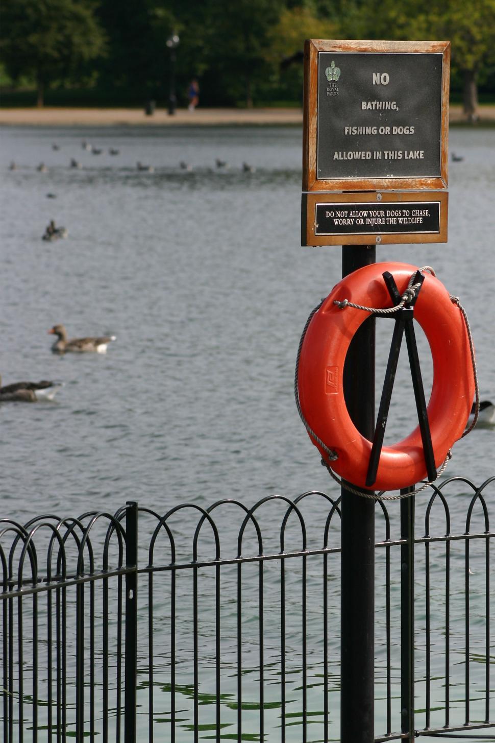 Free Image of Life Preserver on Pole by Water 