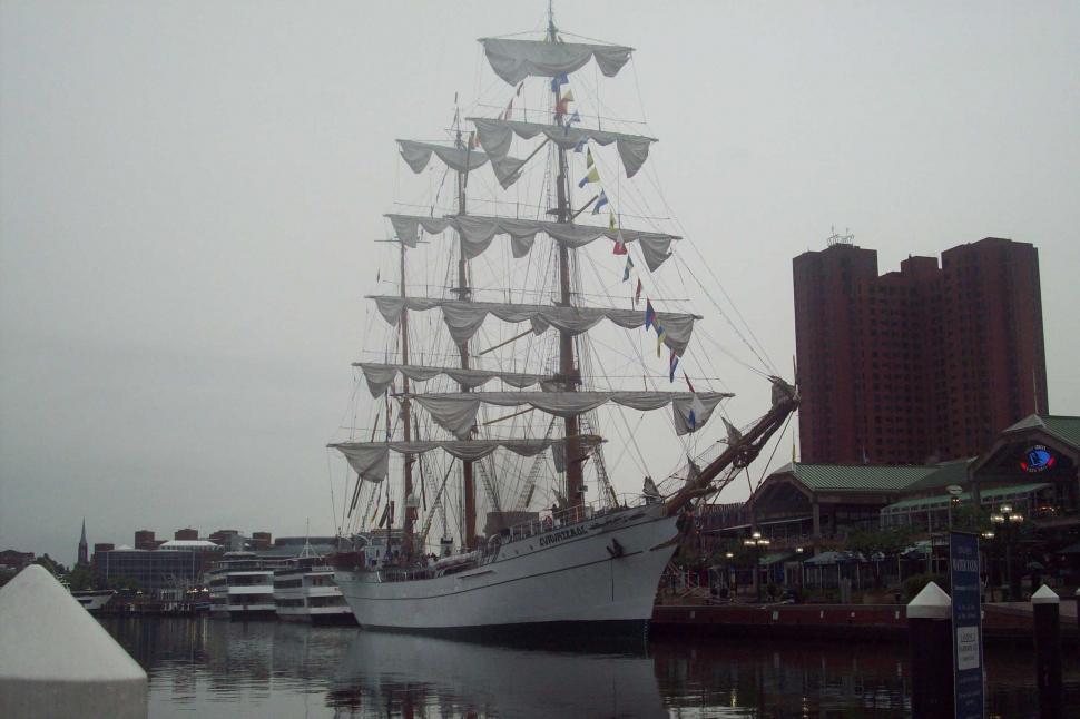 Free Image of Tall ship docked in Baltimore Harbor 