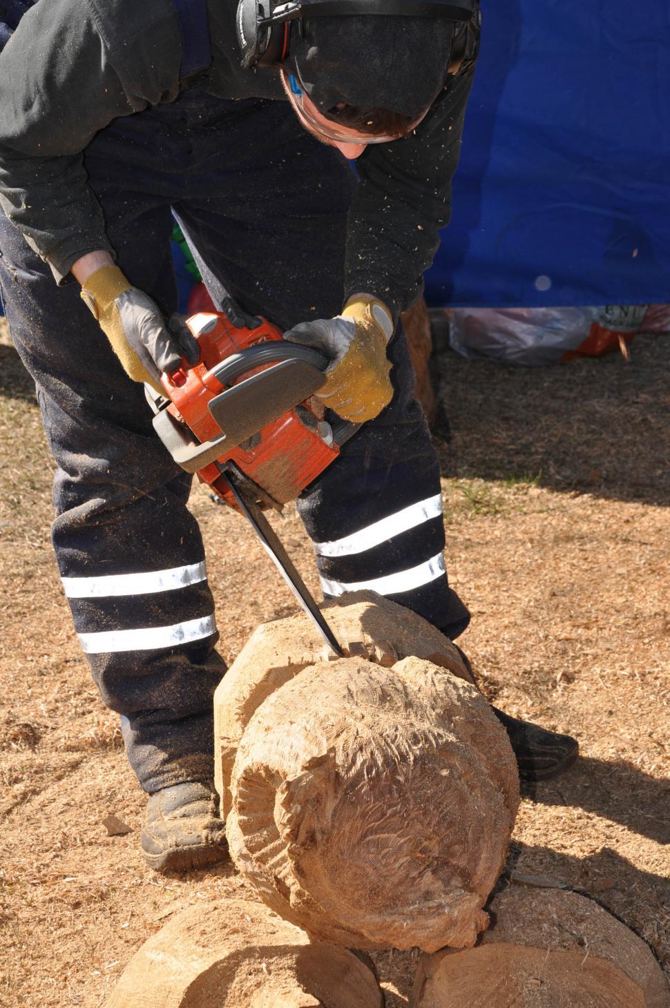 Free Image of Crftsman is working with chainsaw 