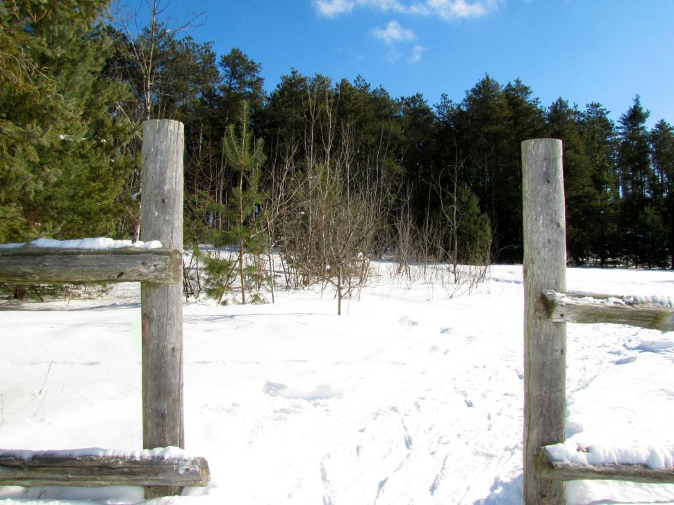 Free Image of Snow Covered Field With Two Wooden Posts 