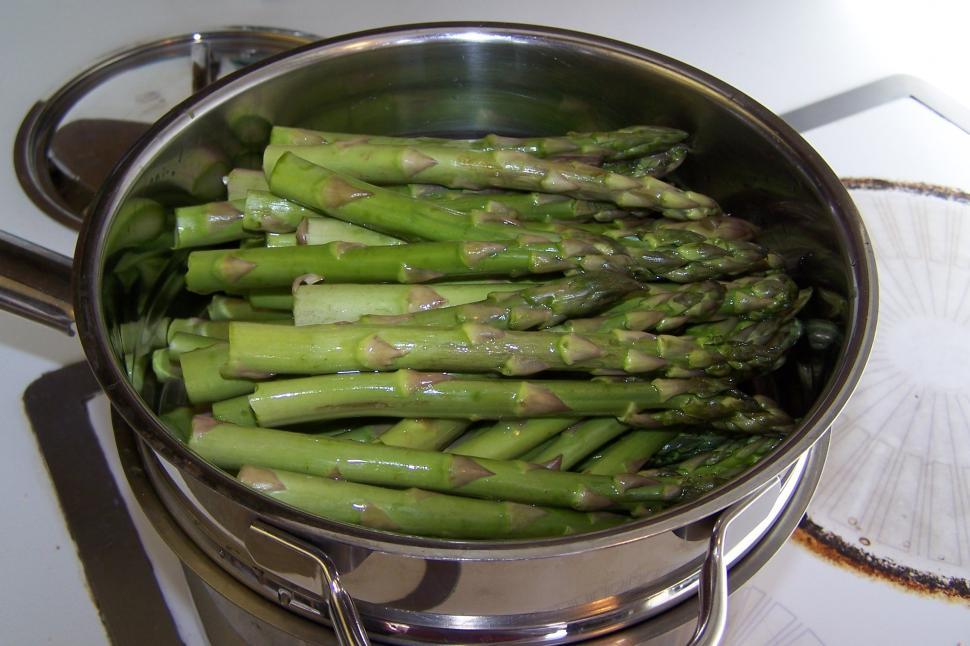 Free Image of Asparagus Boiling in Pot on Stove 