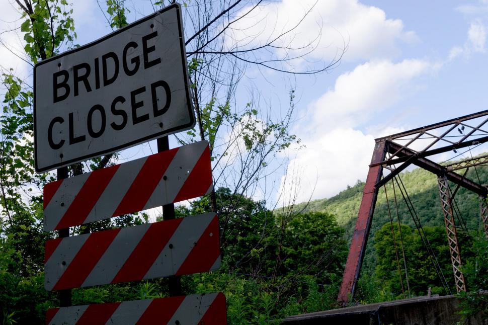 Free Image of Bridge Closed Sign and Bridge Entrance 