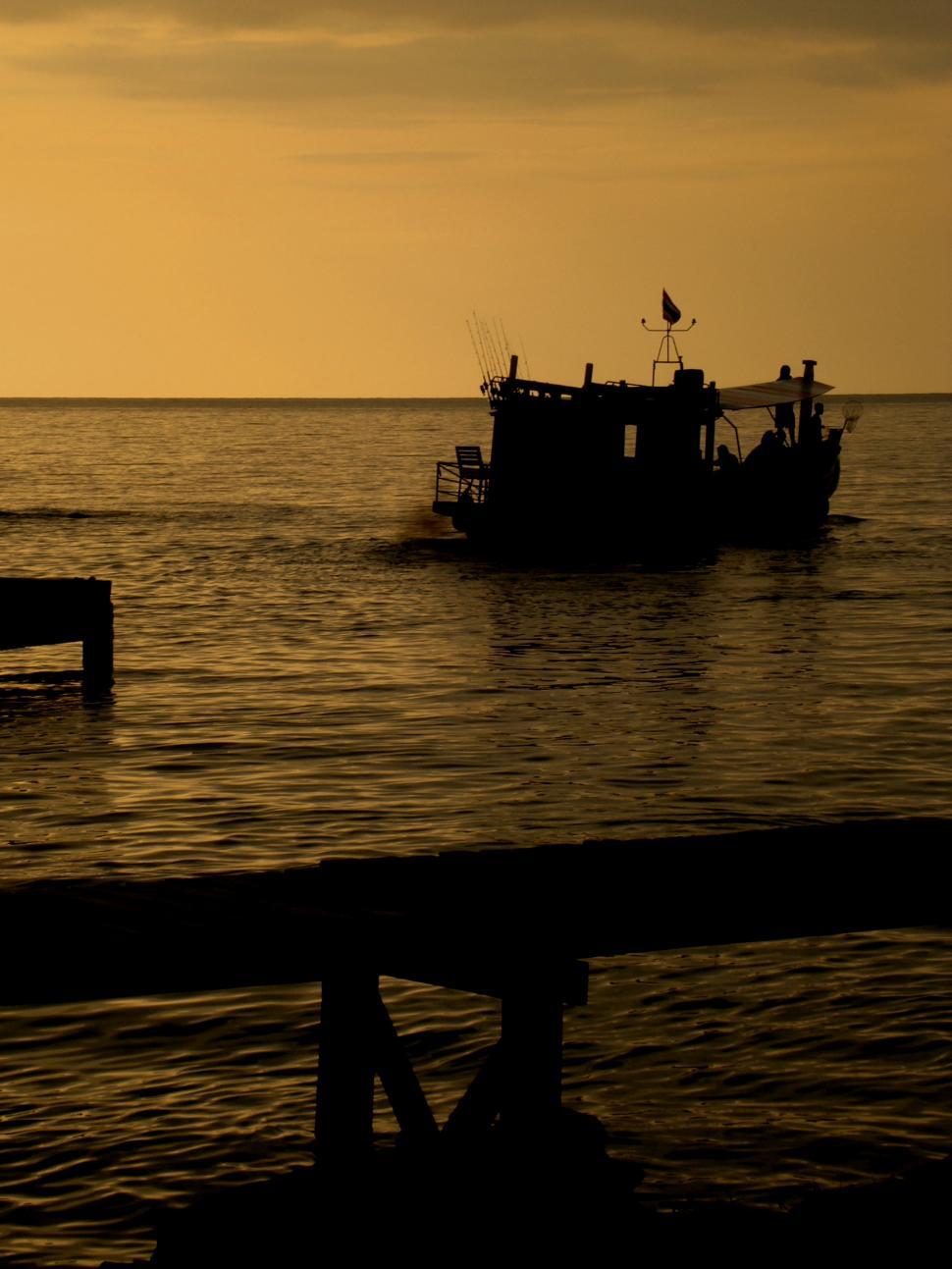 Free Image of Fishing Boat on Golden Sunset 