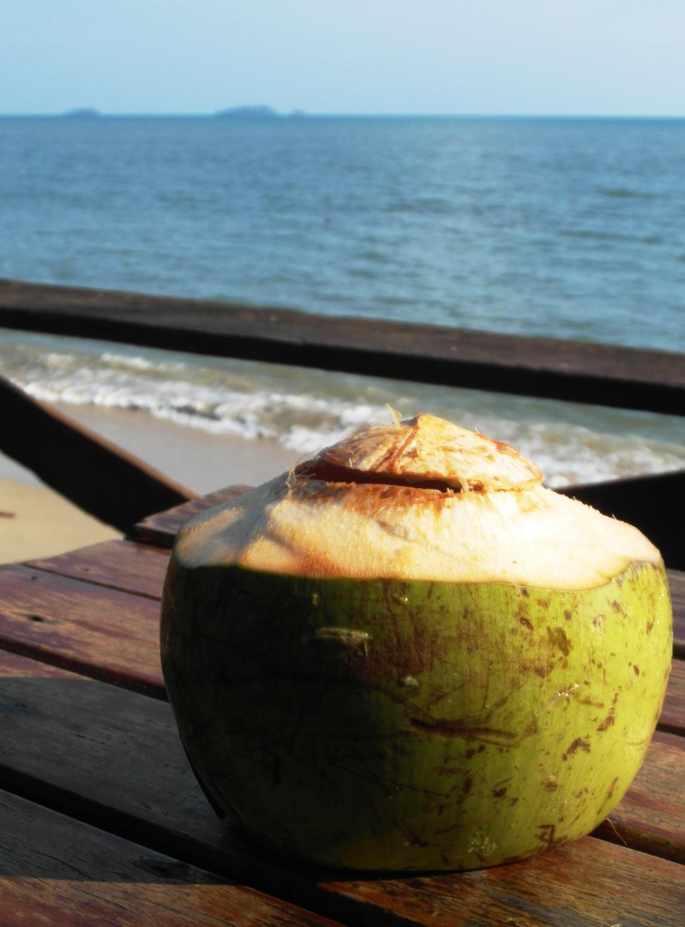 Free Image of Fresh Coconut Drink by the Ocean 