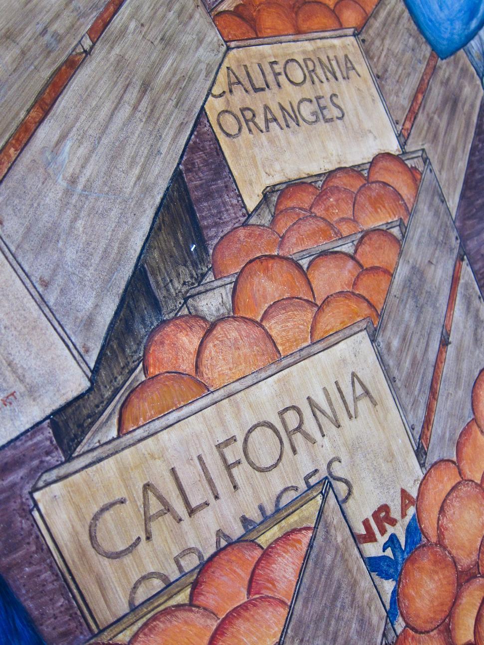 Free Image of Mural of Oranges in Boxes 