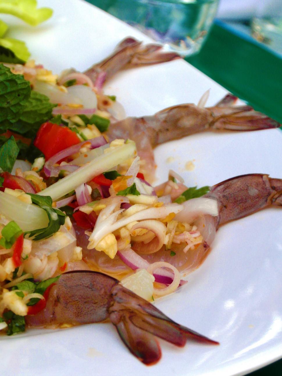 Download Free Stock Photo of Spicy Raw-Prawn Salad 