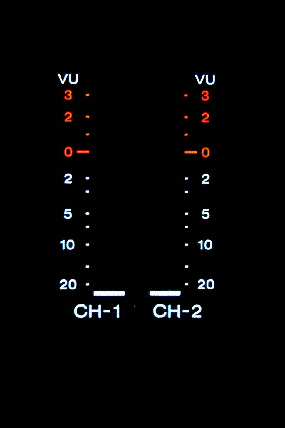 Free Image of meters graphs displays channels audio recording illuminated VU levels stereo monitoring monitors backlight backlit 