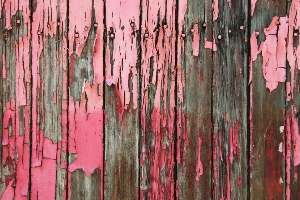 Free Image of peel texture paint nail head nailhead slat slats plank planks wood red pink grain decay peeling weather weathered 