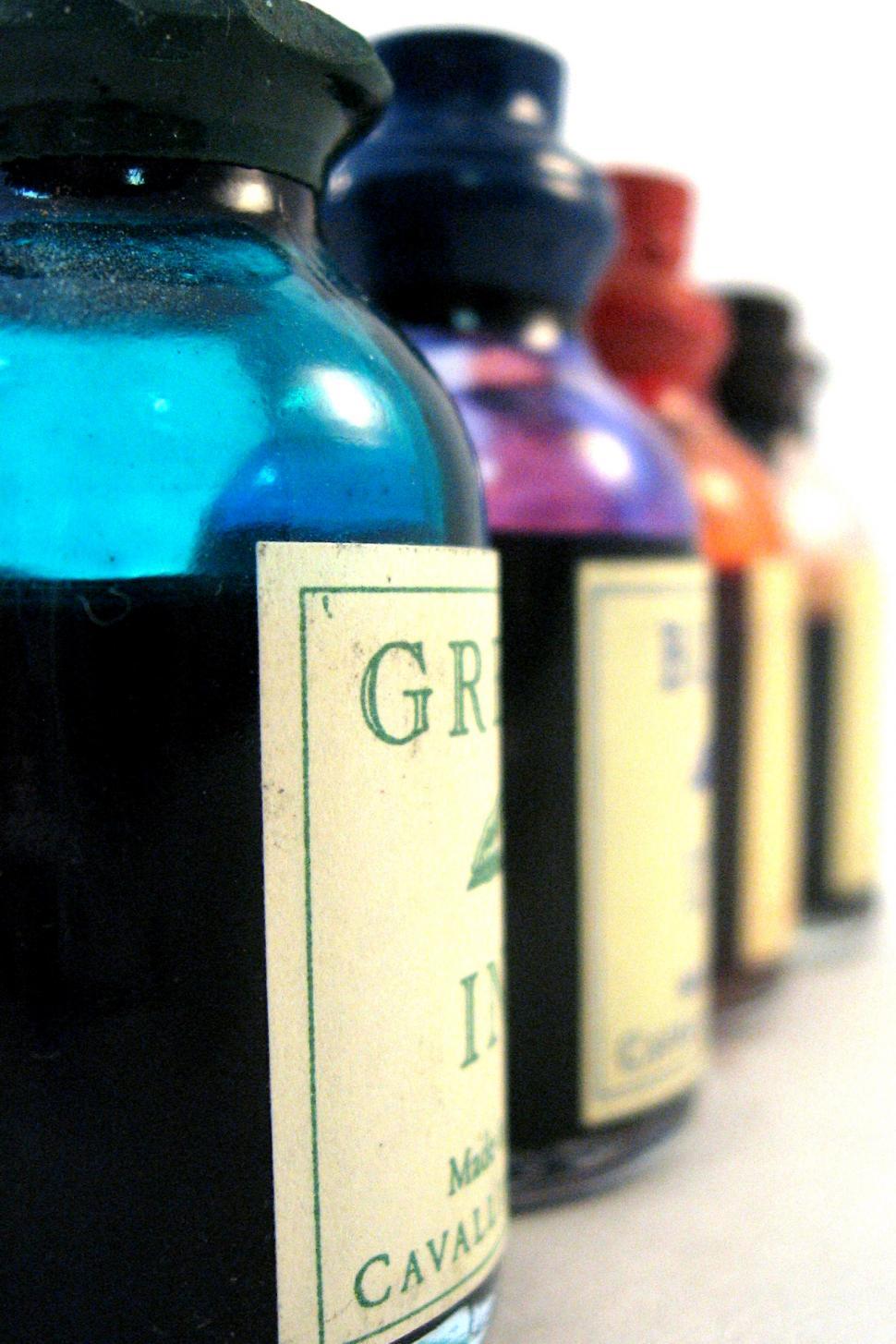 Free Image of Colored Ink in Bottles 