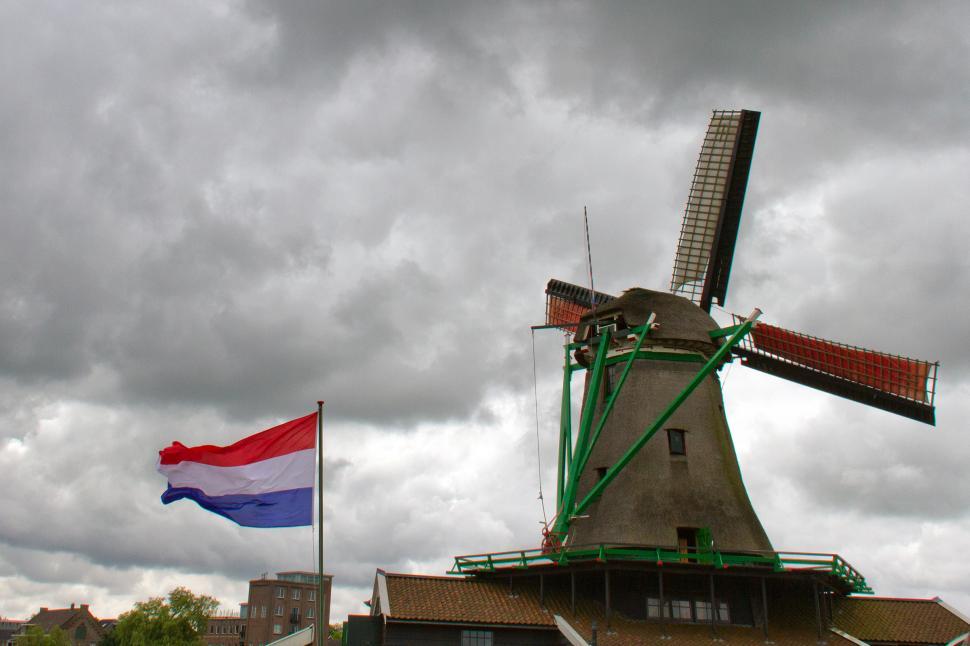 Free Image of Windmill with Netherlands Flag 