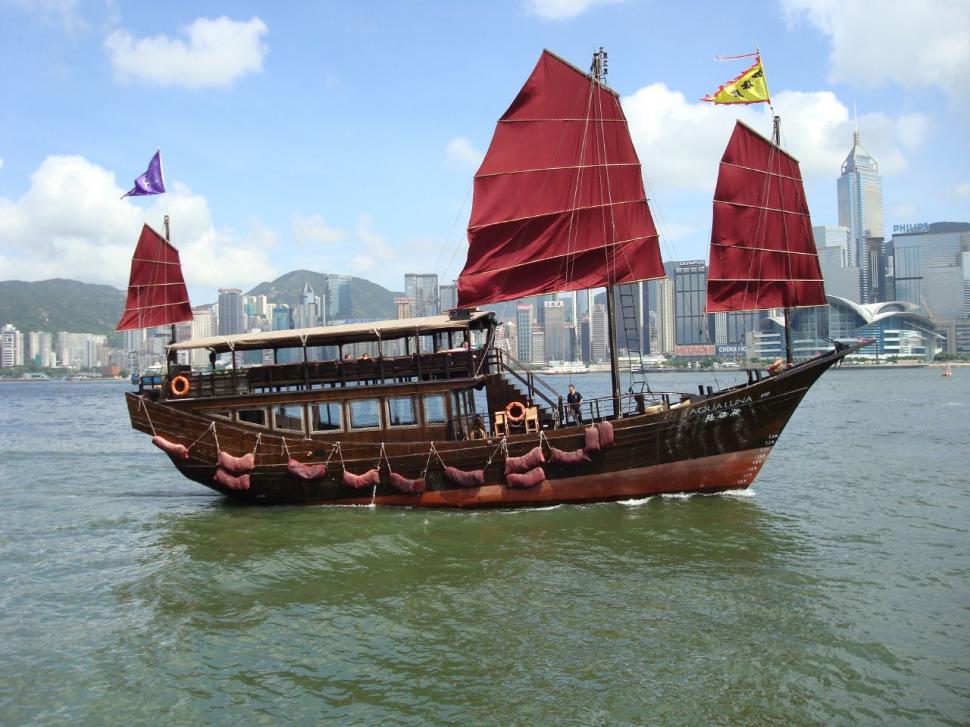 Free Image of China. Hong Kong, Victoria Harbour. Boat 