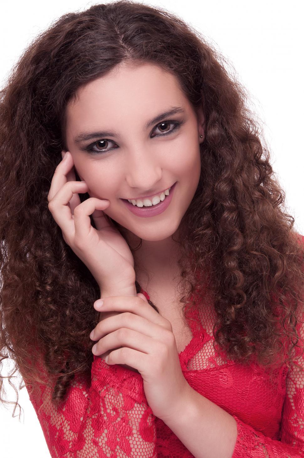 Free Image of Young woman in red top  
