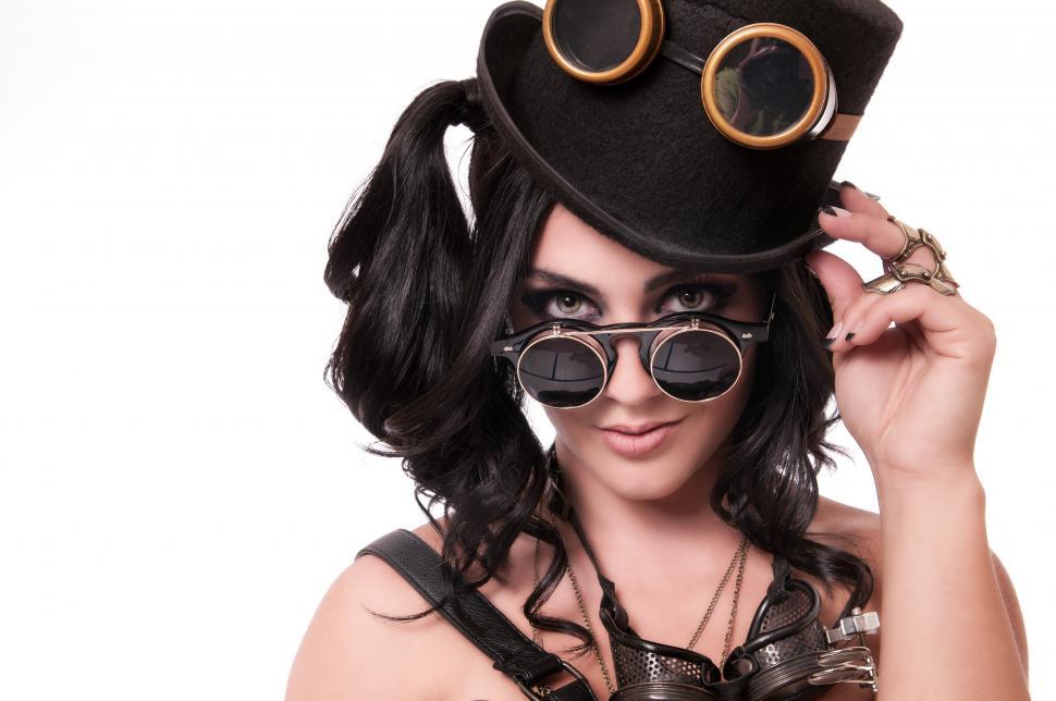 Free Image of Steampunk woman tips hat 