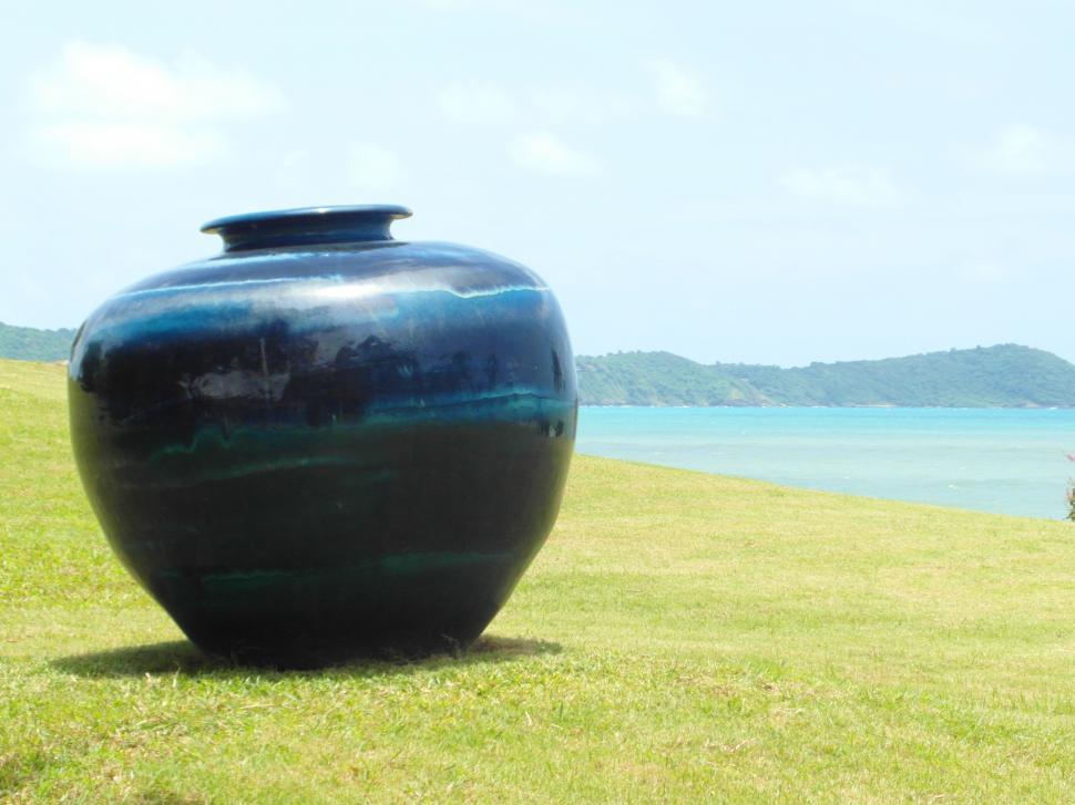 Free Image of Large Vase in Ocean-Side Garden 