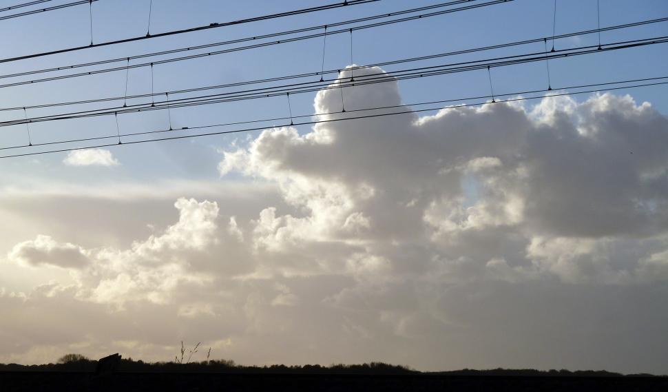 Free Image of clouds, blue sky and power lines 