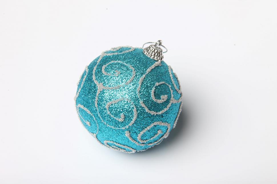 Free Image of Blue Christmas ornament on white background 