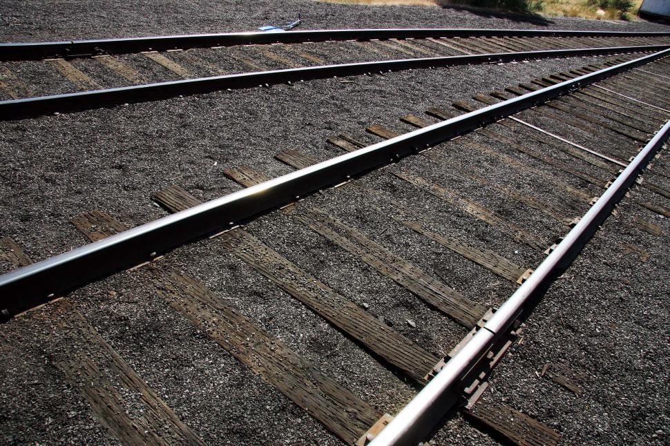 Free Image of train railroad track tracks rail tie ties gravel 