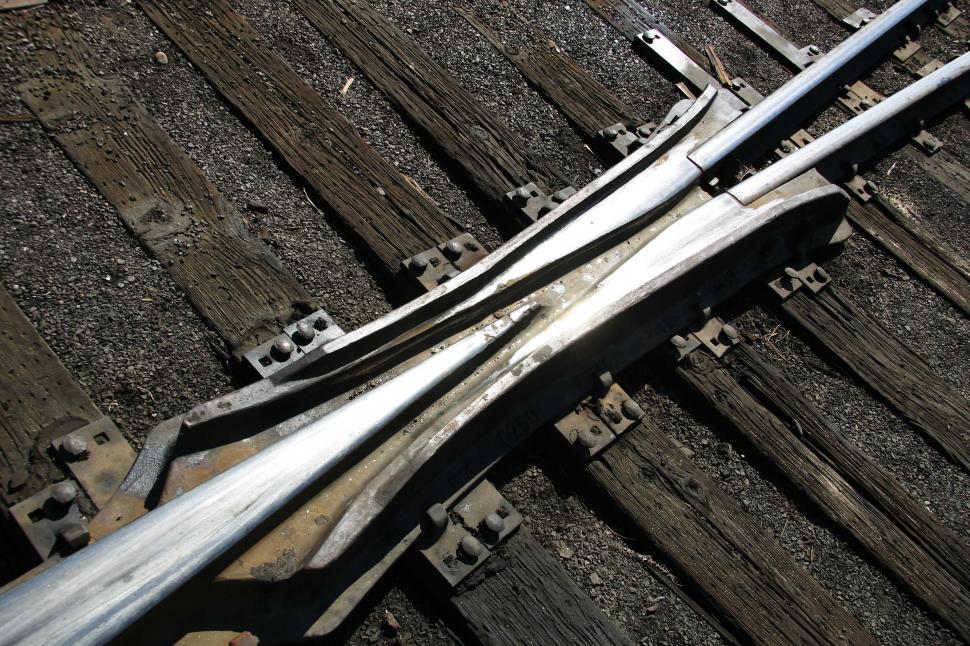Free Image of train track tracks switch switchyard rail railroad tie ties 