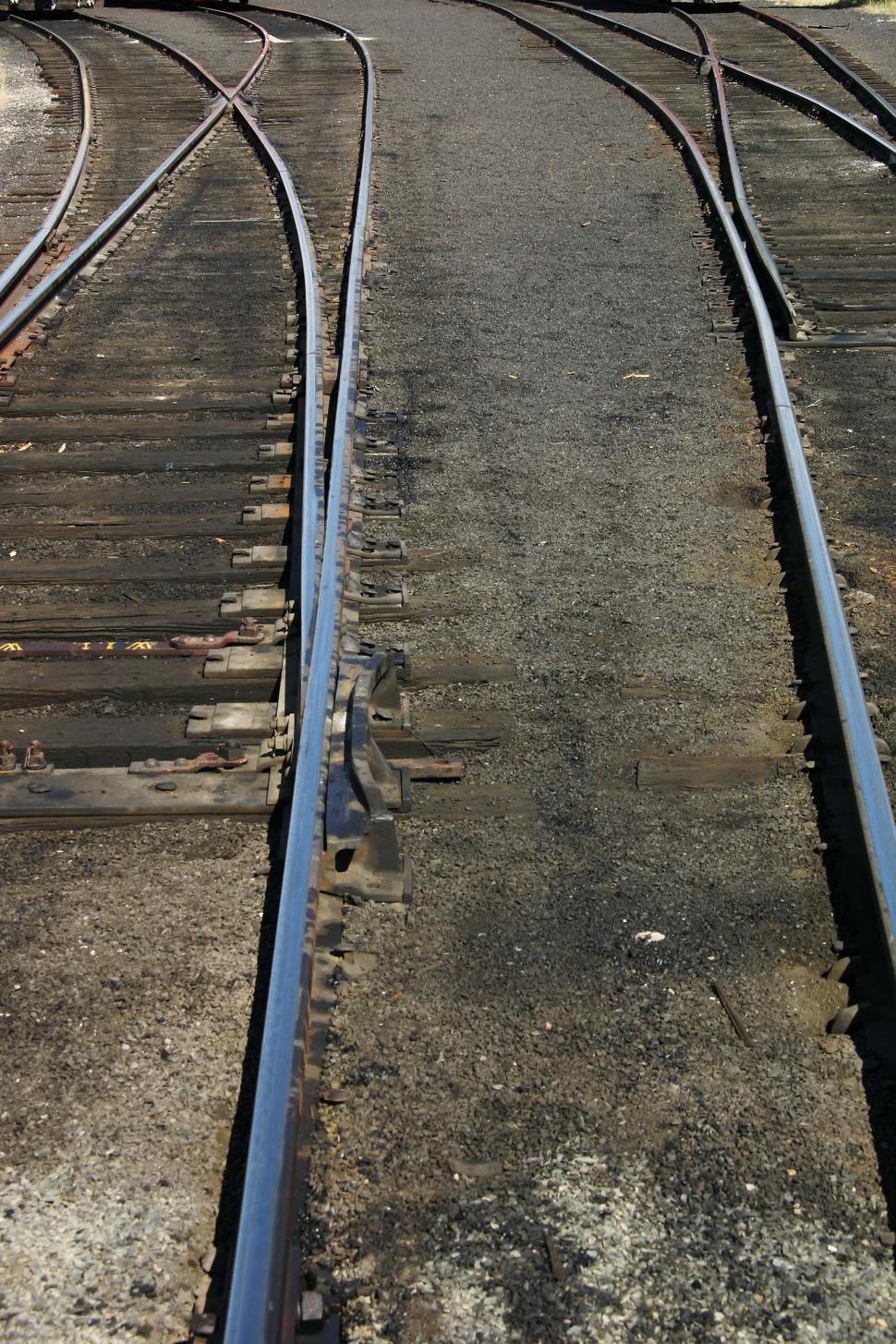 Free Image of train track tracks rail railroad tie ties empty parallel 