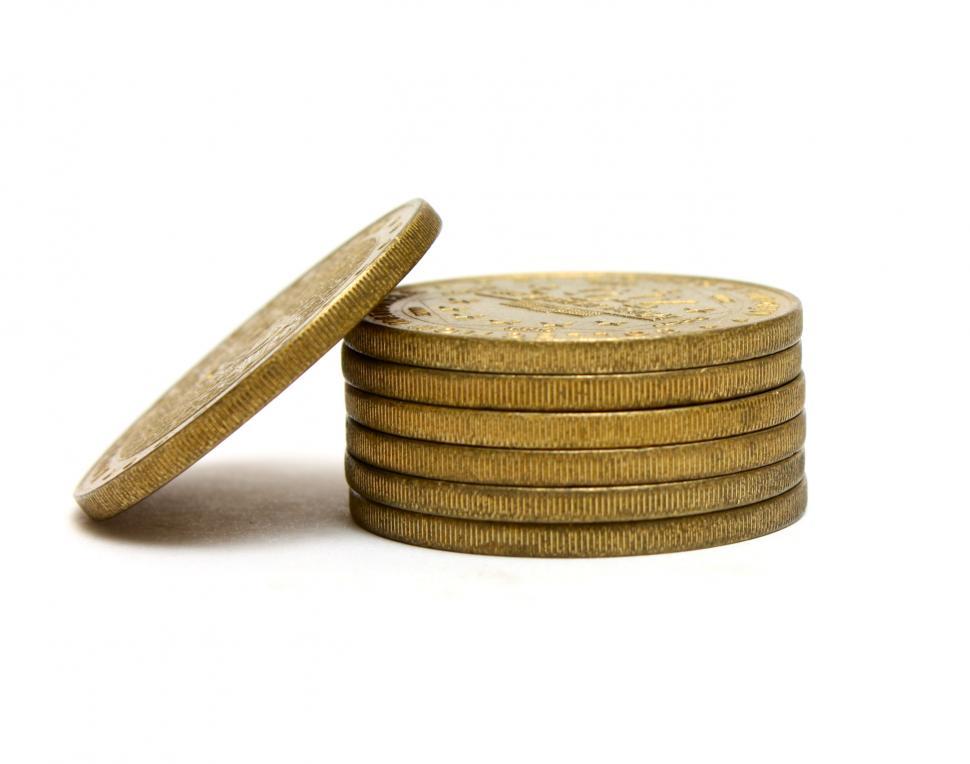 Free Image of A stack of gold coins isolated on a white background 