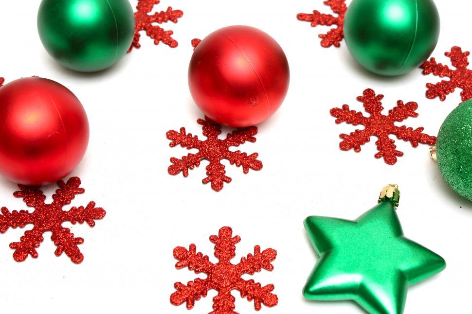 Free Image of Red and green Christmas ornaments isolated on a white background 