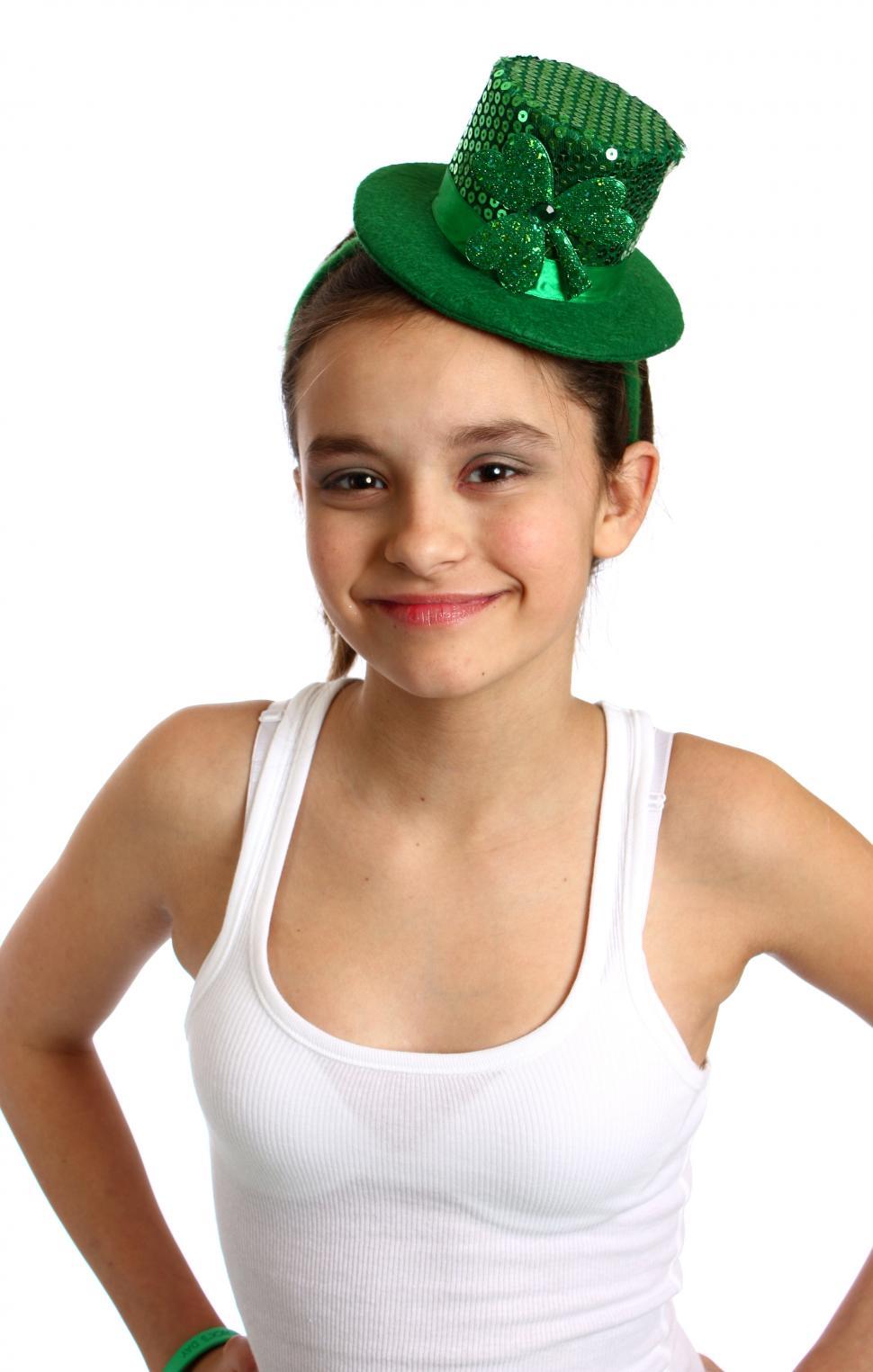 Free Image of A cute young girl dressed for Saint Patricks Day 