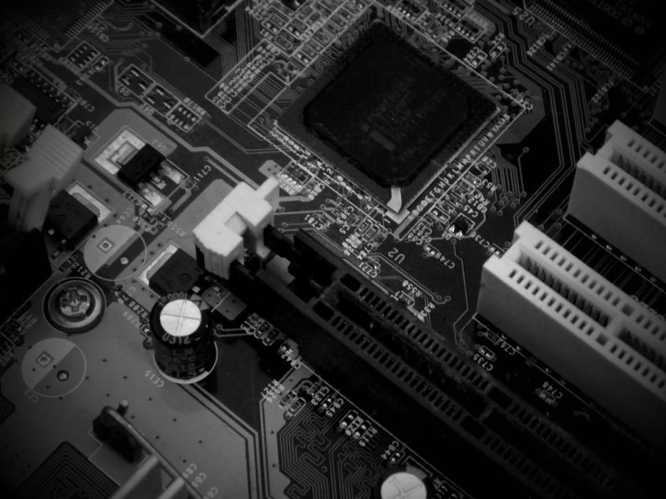 Free Image of Computer Circuit Board Black & White 