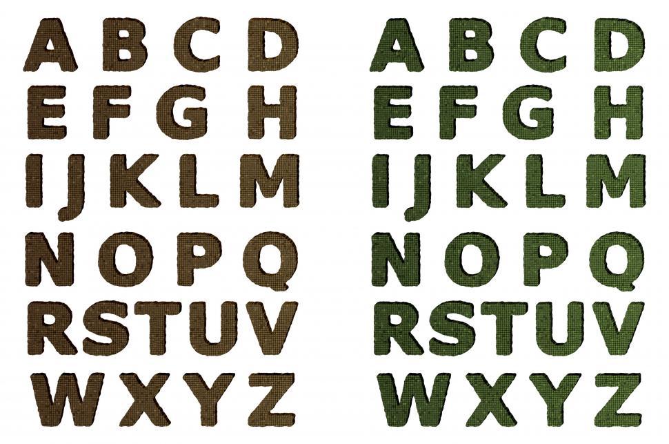 Free Image of Green and Brown Mosaic Alphabet Sets 