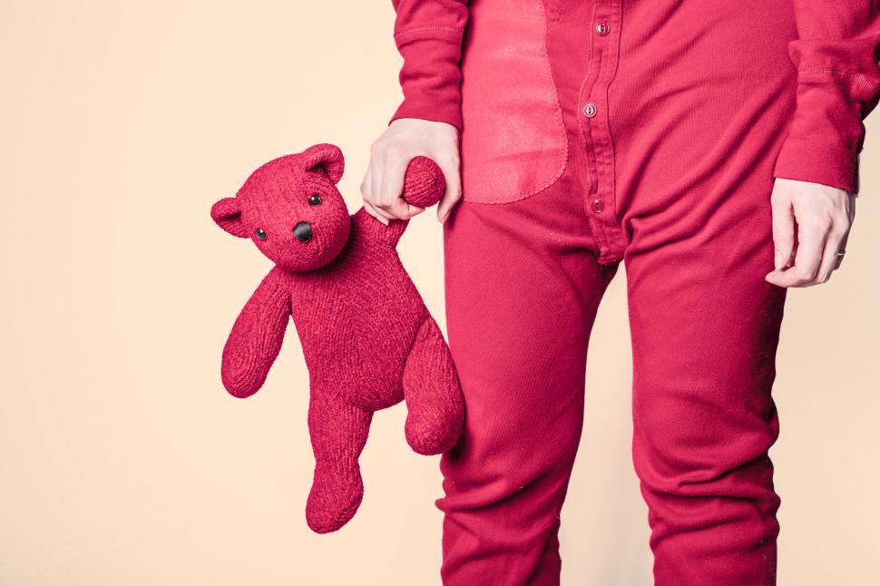 Download Free Stock Photo of Woman in Pink with Pink Teddy Bear 