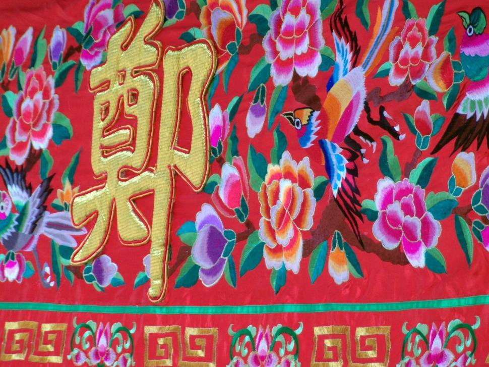 Free Image of Chinese Fabric with Letters 