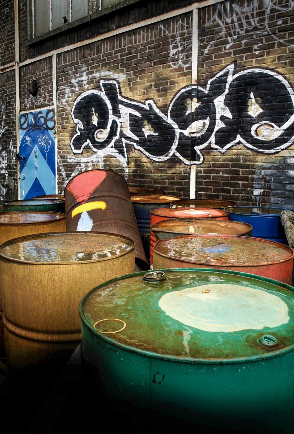 Free Image of Urban oil cans drums 