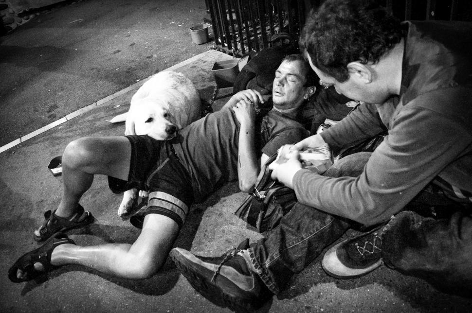 Free Image of Homeless men with dog 