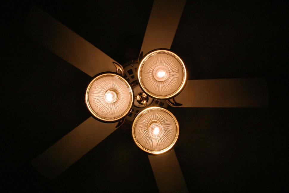 Free Image of Ceiling Fan With Three Lights in Dark Room 