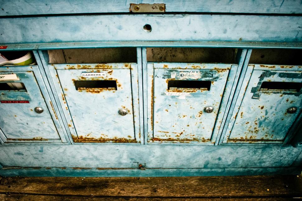Free Image of rusty Blue mailboxes 