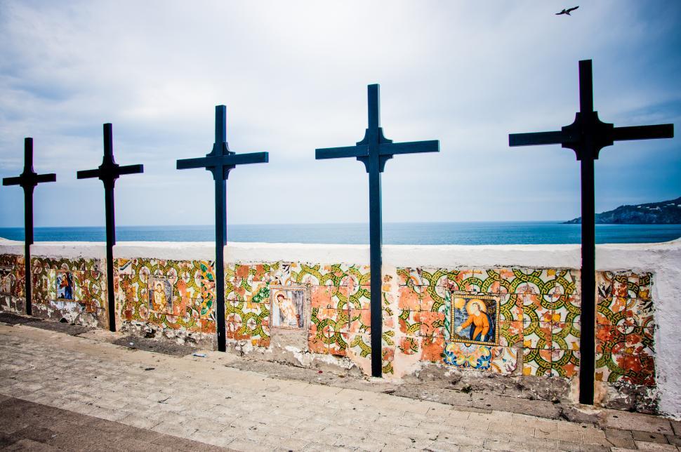 Free Image of Wall Crosses by the Ocean 