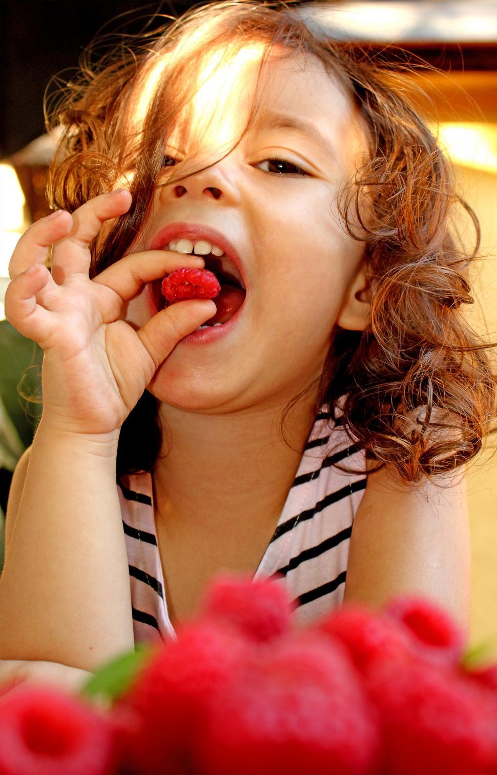 Free Image of Child eating raspberries 