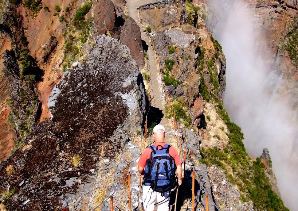 Free Image of Hiker on the mountain ridge - Madeira Island - Portugal 
